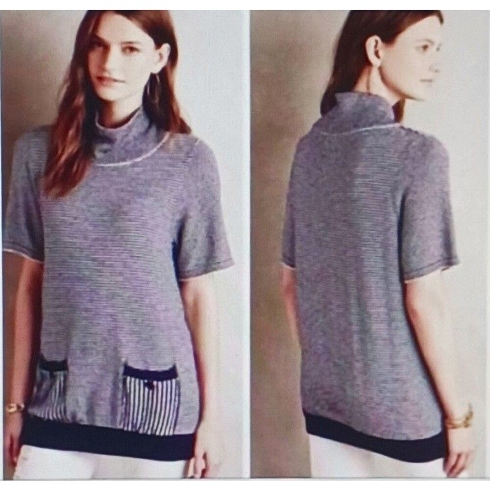NWT Anthropologie Moth Margate Knit Top Navy/White Stripes Pockets Sz L